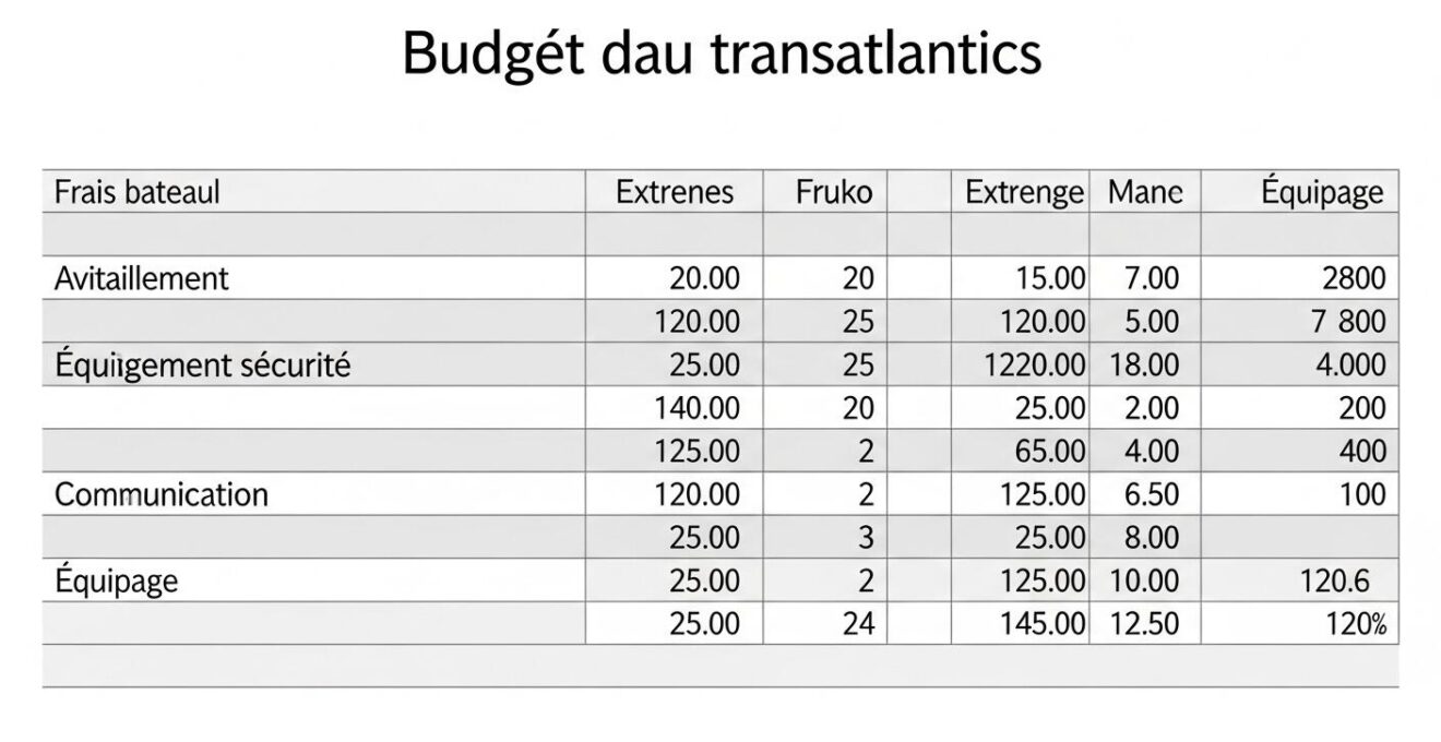 Tableau financier illustrant les catégories de dépenses pour une transatlantique