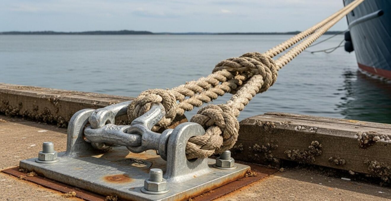 Illustration symbolique du principe de redondance en navigation avec cordages et ancrages multiples