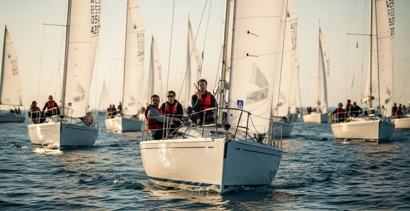 Une flottille de voiliers utilisant la fonction appel de groupe ASN en mer pour une communication discrète et efficace