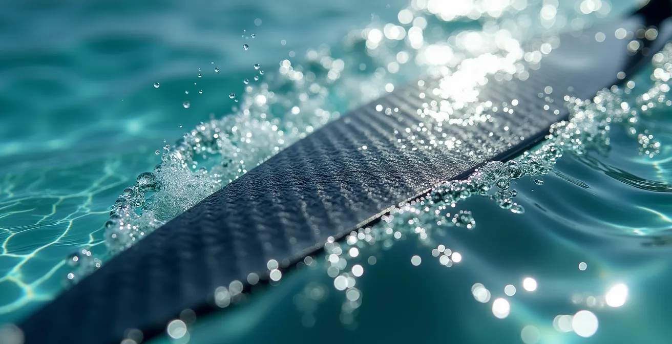 Vue sous-marine montrant les flux d'eau autour d'une dérive de catamaran