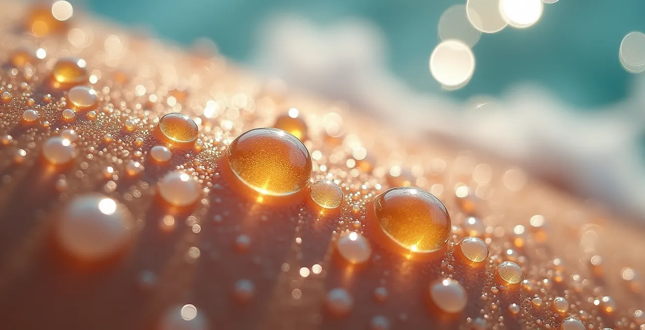 Gros plan sur des mains appliquant de la crème solaire avec effet de lumière naturelle